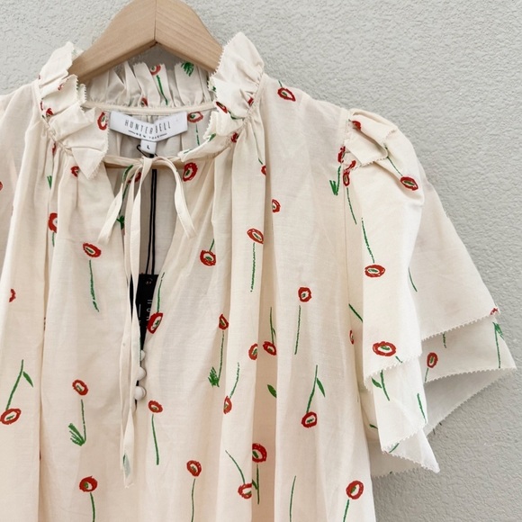 Hunter Bell Merritt Mini Dress Cream Cotton Silk Tiered Flutter Feminine L NWT - Picture 9 of 14